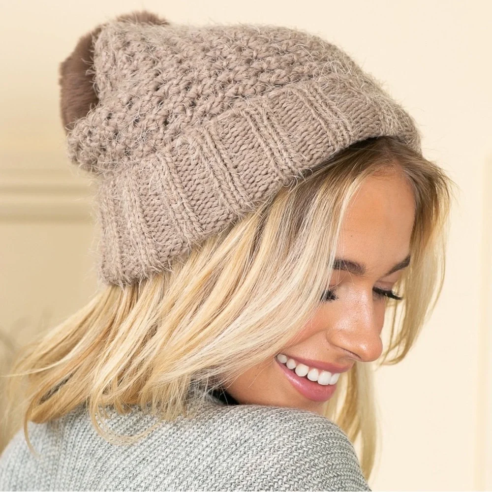 Taupe Ribbed Slouchy Fall Beanie - Picture 5 of 6